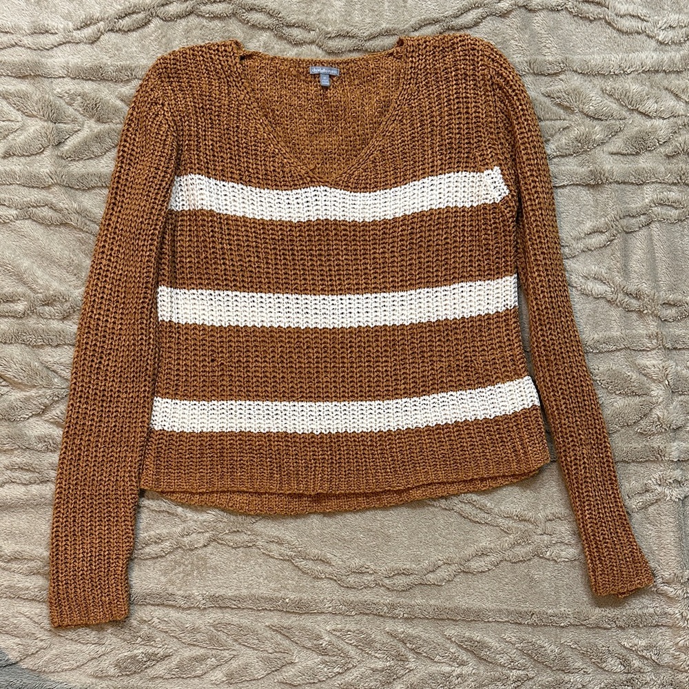 Charlotte Russe Brown and Cream V-Neck Sweater